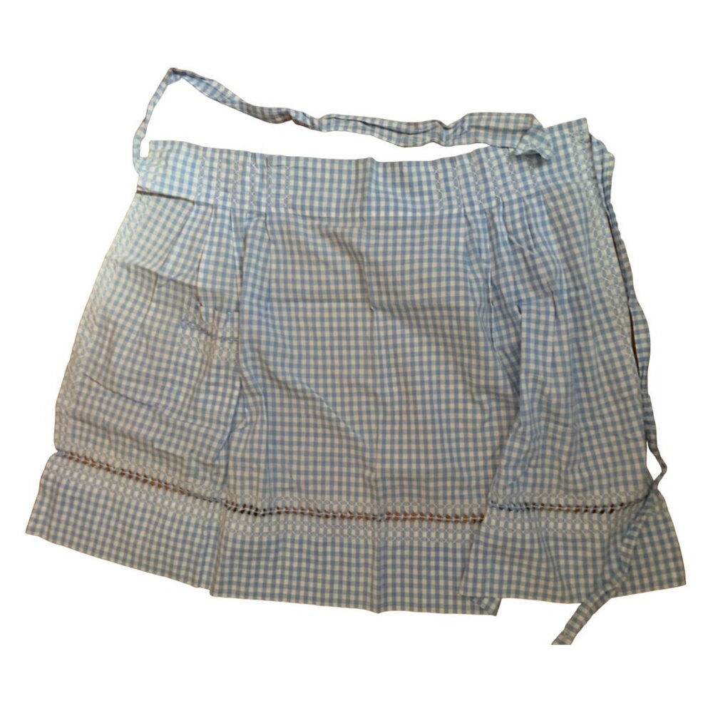 Blue Gingham Vintage Waist Half Apron Hand-Stitched Detailing & Pocket